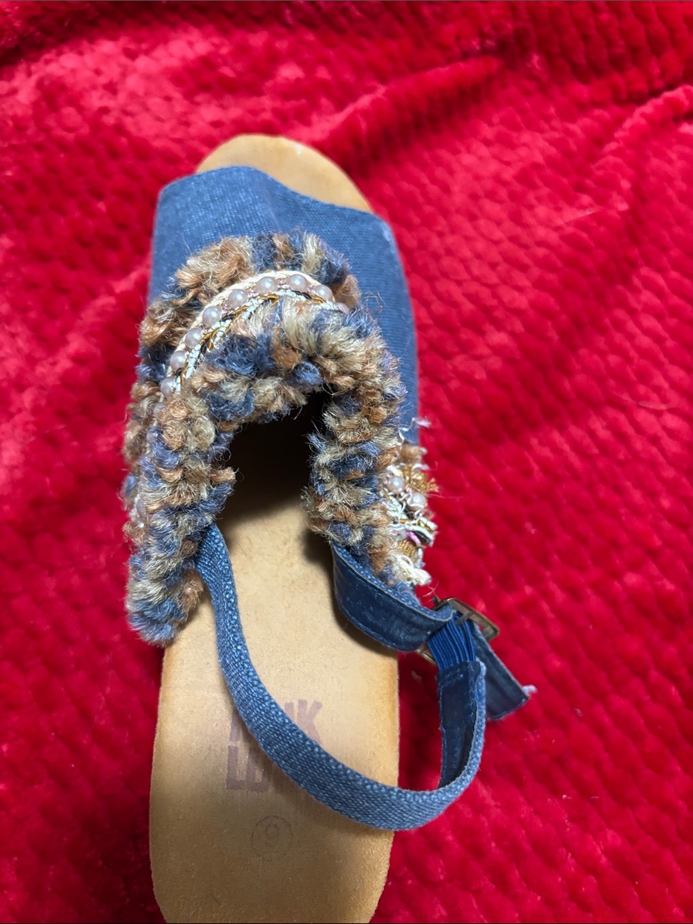 Muk Luks Blue Denim Embellished Wedge Sandals - Picture 7 of 7